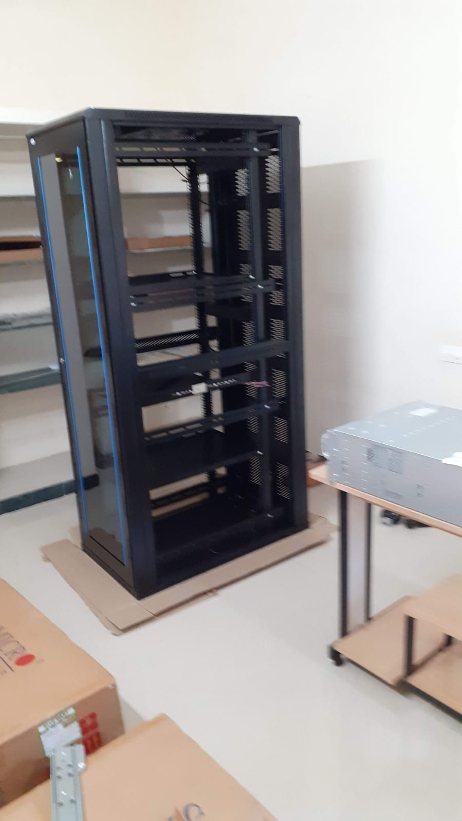 An early server rack in the Jarvis Labs office
