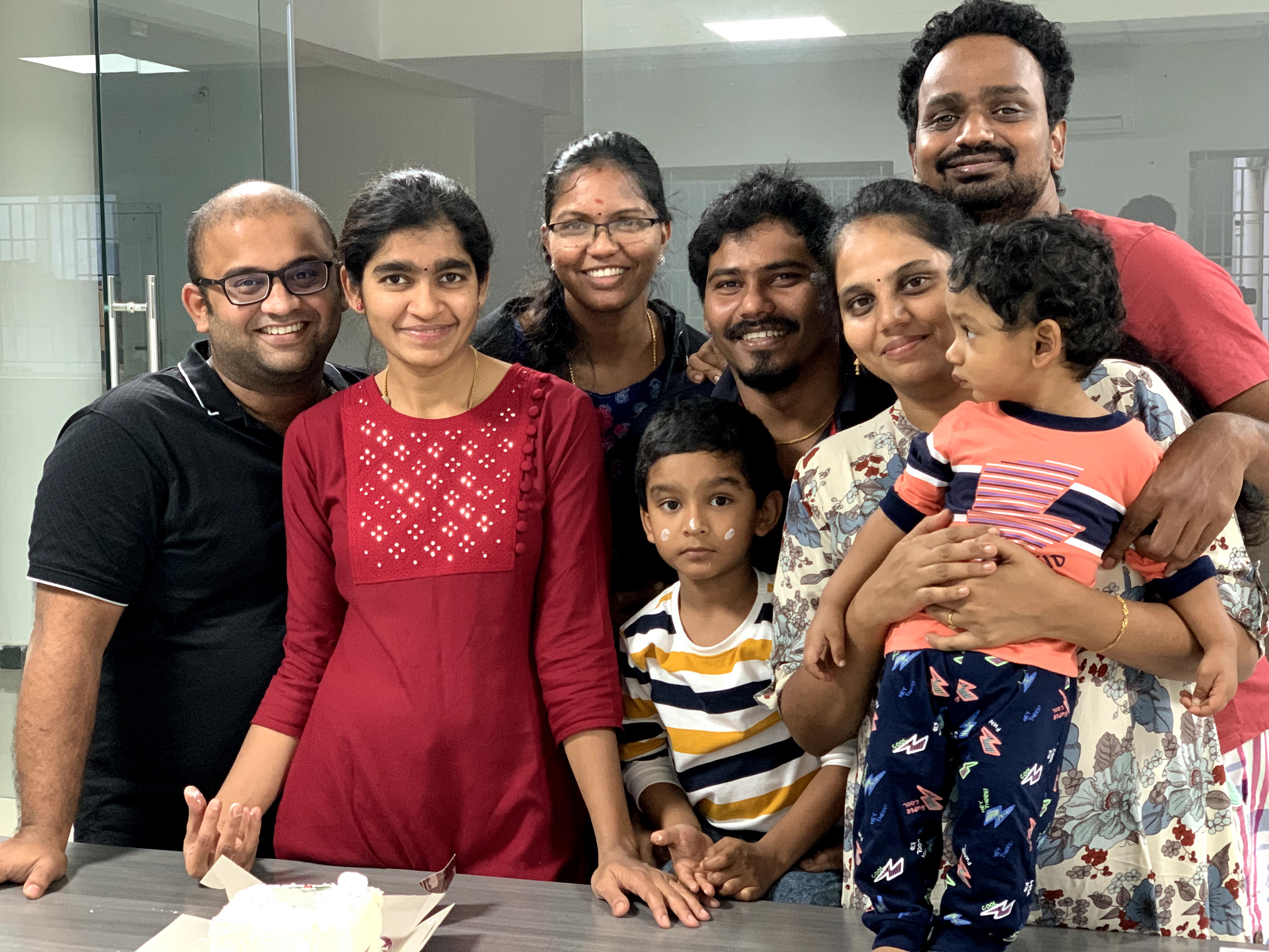 Poonam and the Jarvis Labs team with family in the Coimbatore office
